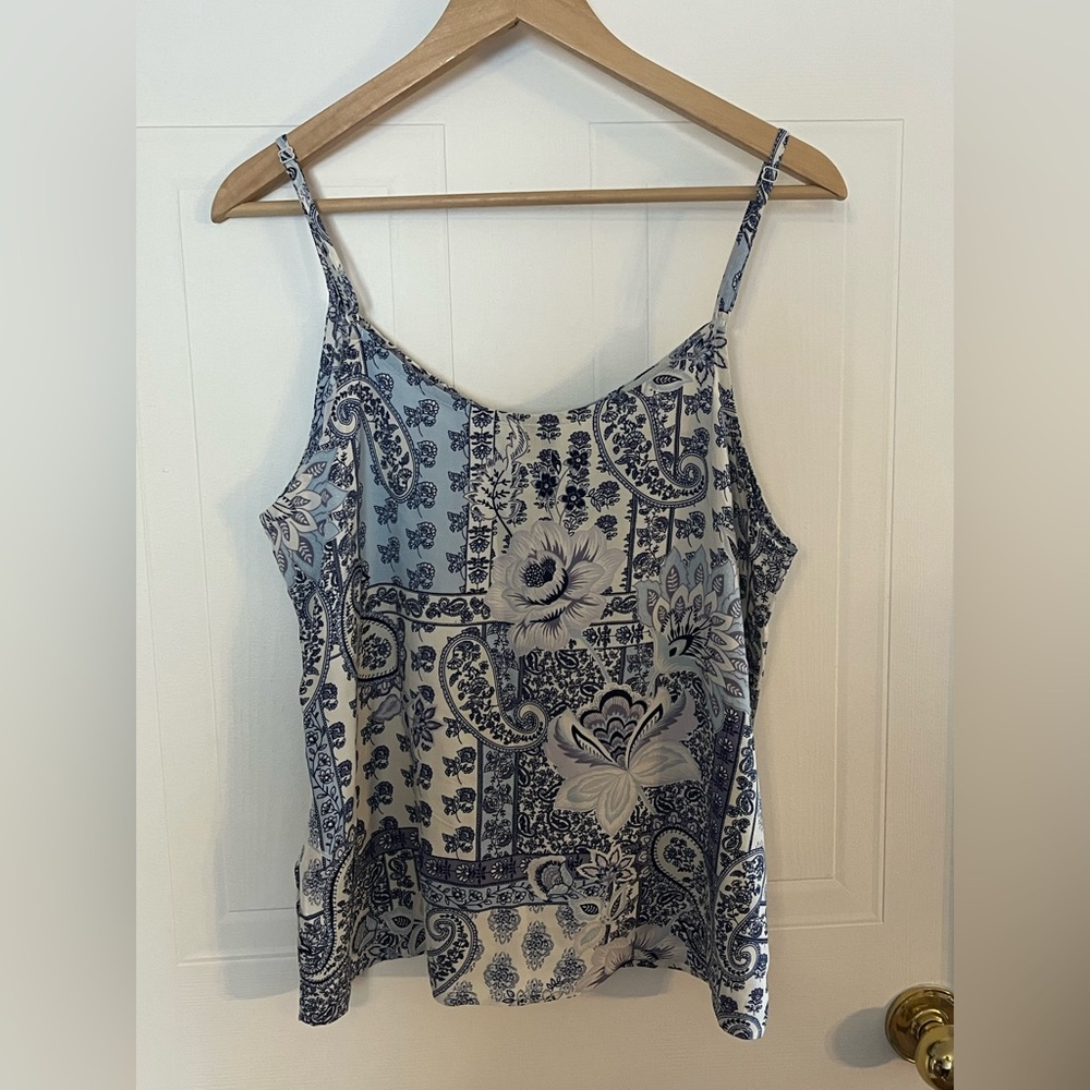 Blue and White Camisole Top with Abstract Design
